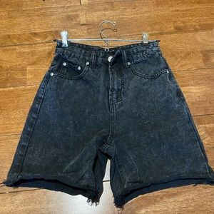 Washed black Hem Mom Shorts